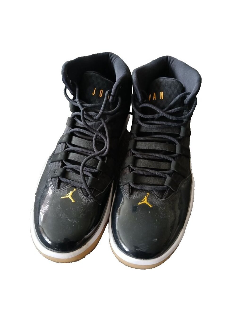​Jordan Max Aura High Top Sneakers Men's 11 Black Metallic Gold Patent Leather
